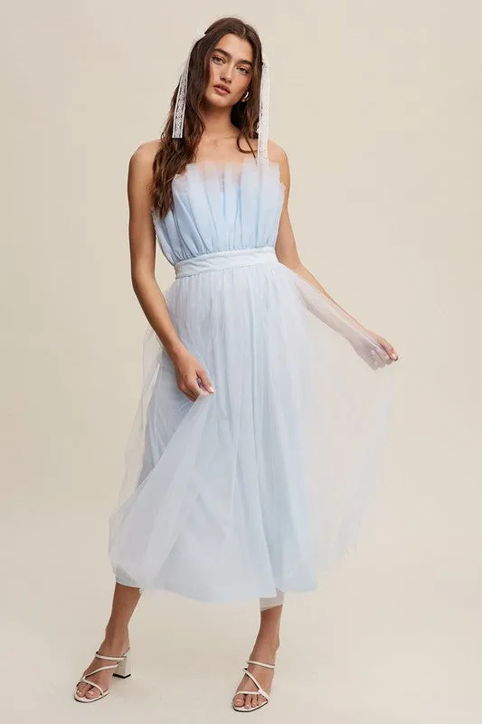 Listicle Paper Bag Frill Tulle Maxi Dress