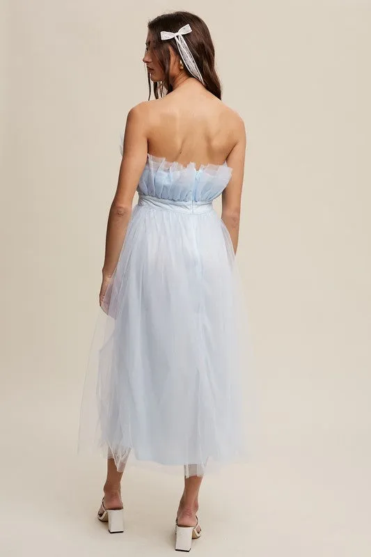 Listicle Paper Bag Frill Tulle Maxi Dress