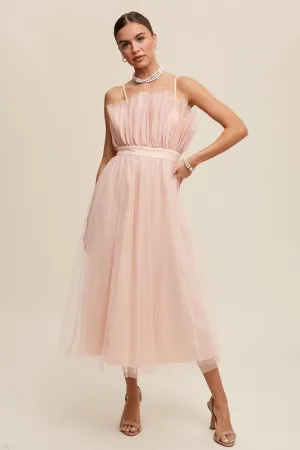 Listicle Paper Bag Frill Tulle Maxi Dress