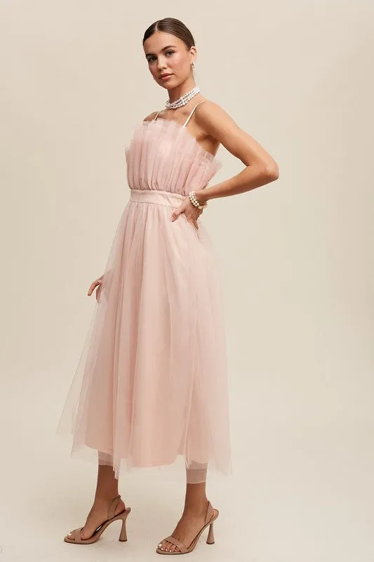 Listicle Paper Bag Frill Tulle Maxi Dress