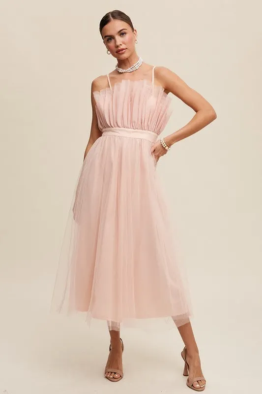 Listicle Paper Bag Frill Tulle Maxi Dress