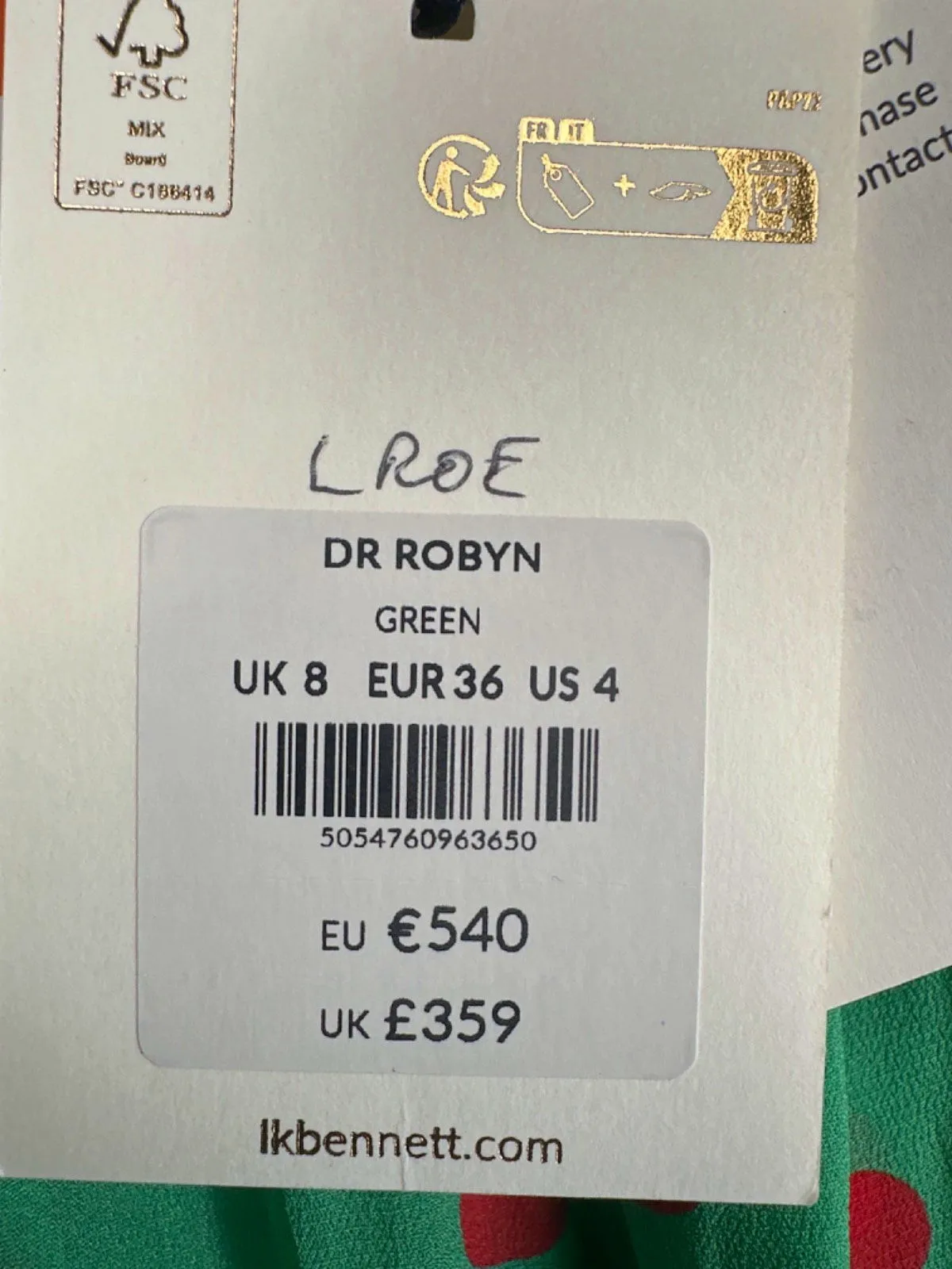 LK Bennett Green Robyn Dress UK 8