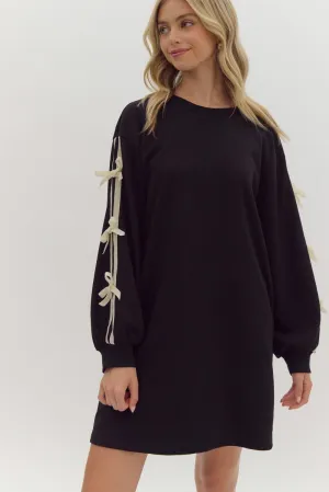 Long Sleeve Bow Detailed Mini Dress {Black}