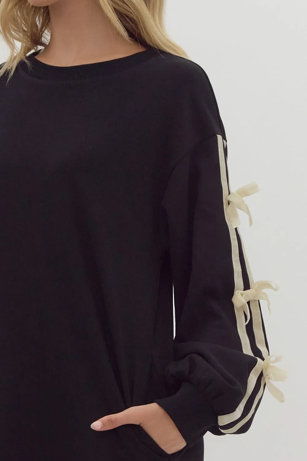 Long Sleeve Bow Detailed Mini Dress {Black}