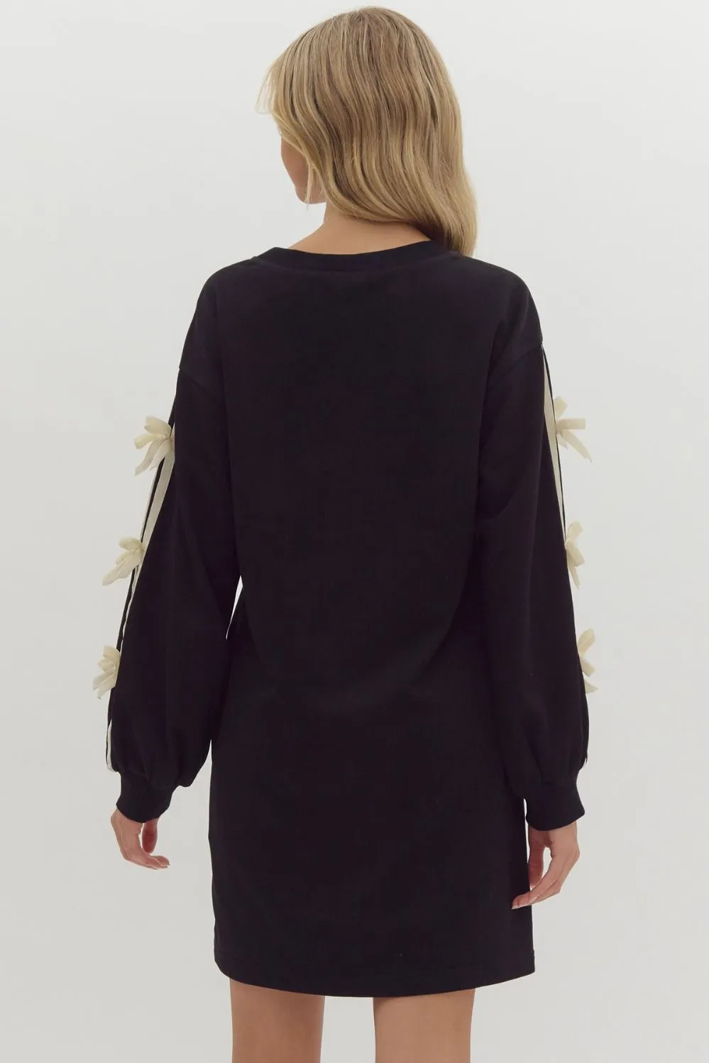 Long Sleeve Bow Detailed Mini Dress {Black}