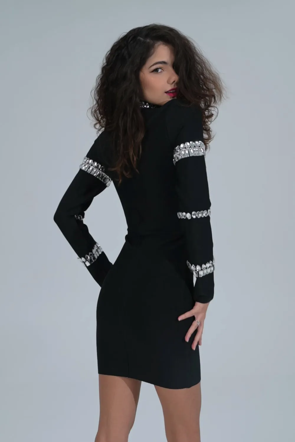 Long Sleeve Crystal Bandage Dress