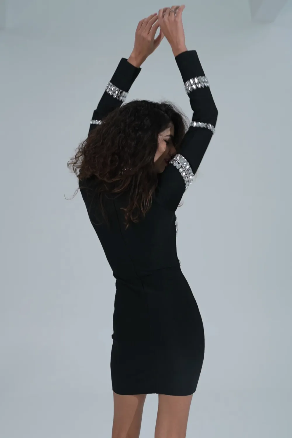 Long Sleeve Crystal Bandage Dress