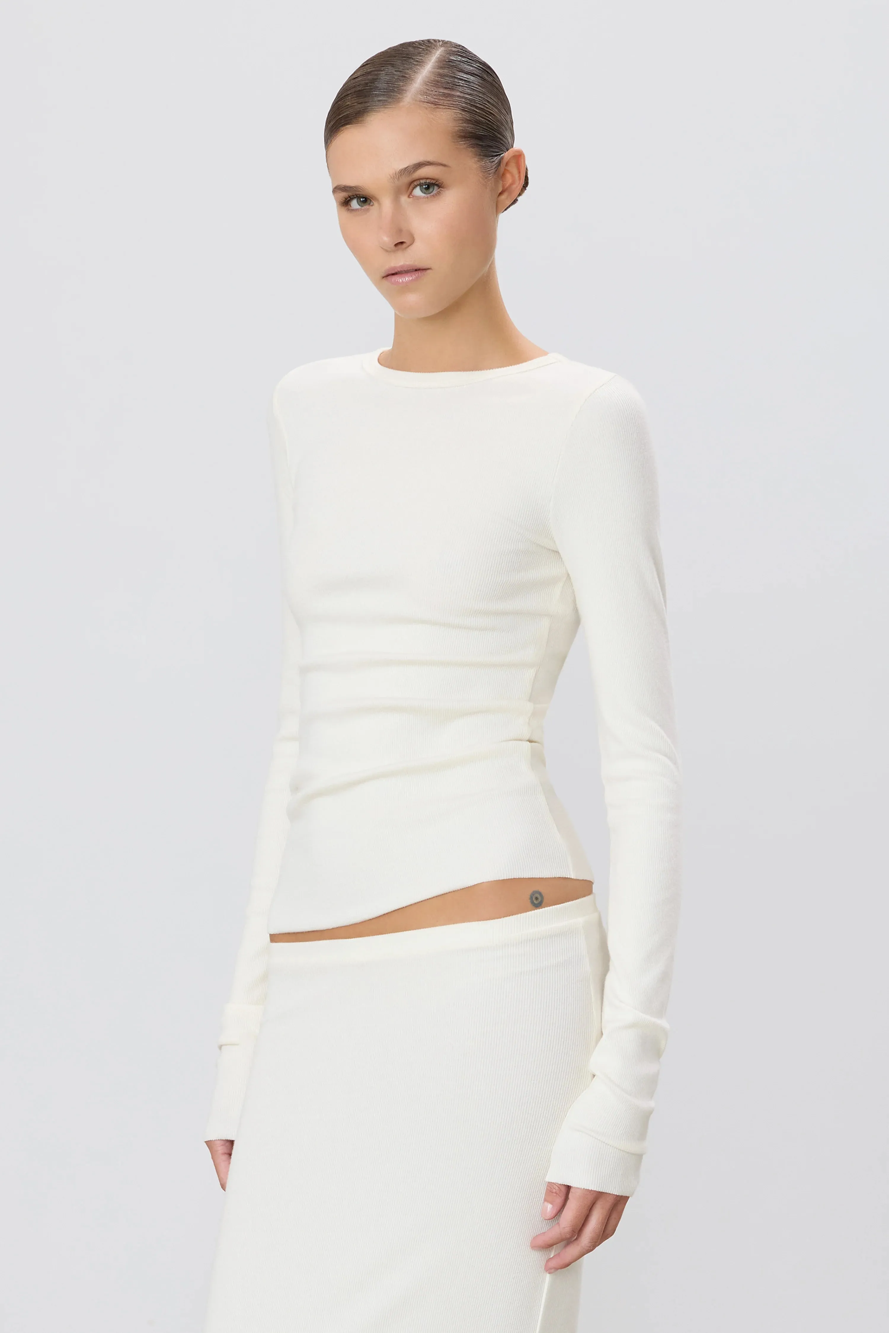 Long Sleeve Fitted Top - Cream