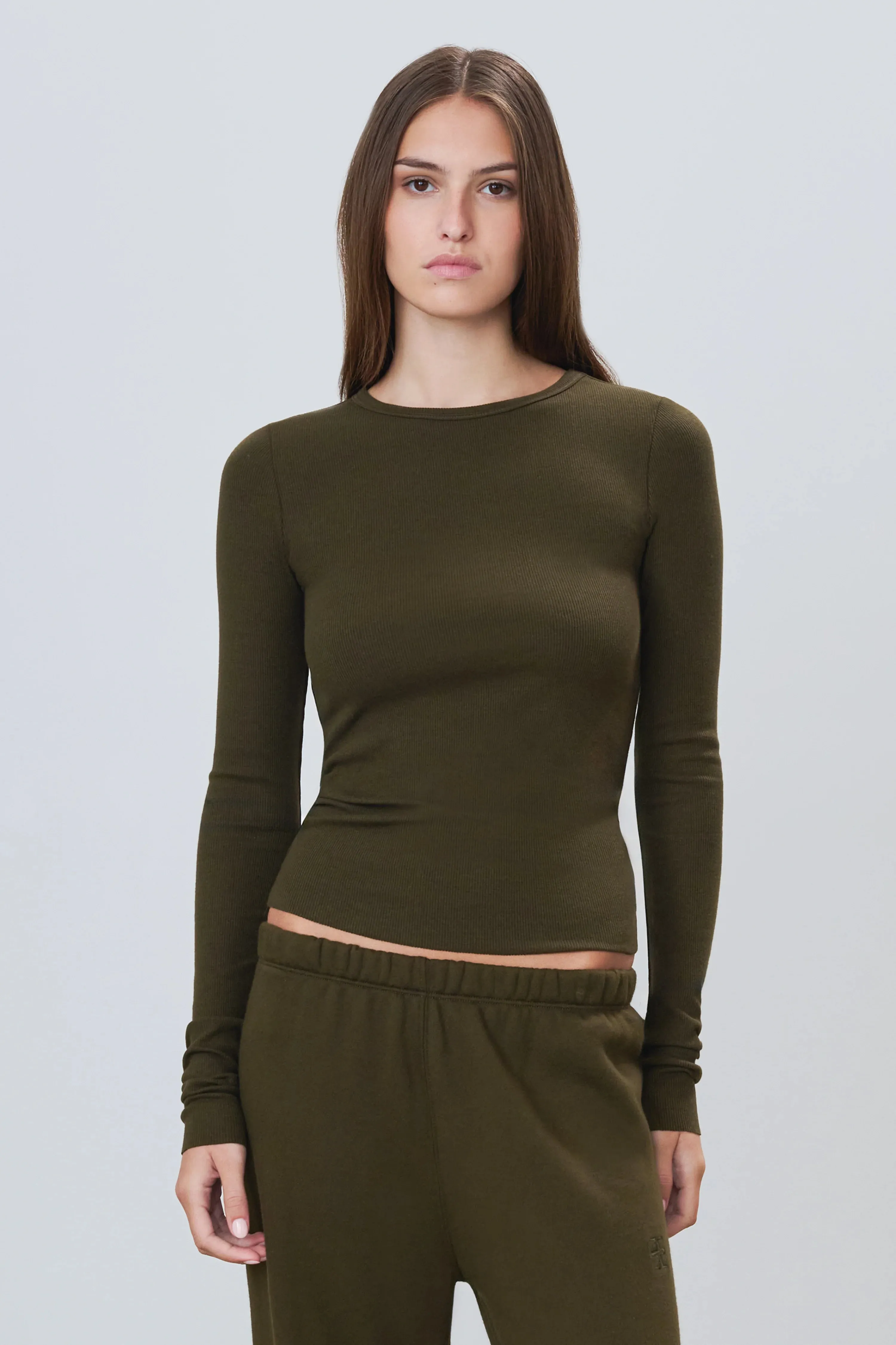 Long Sleeve Fitted Top in Moss