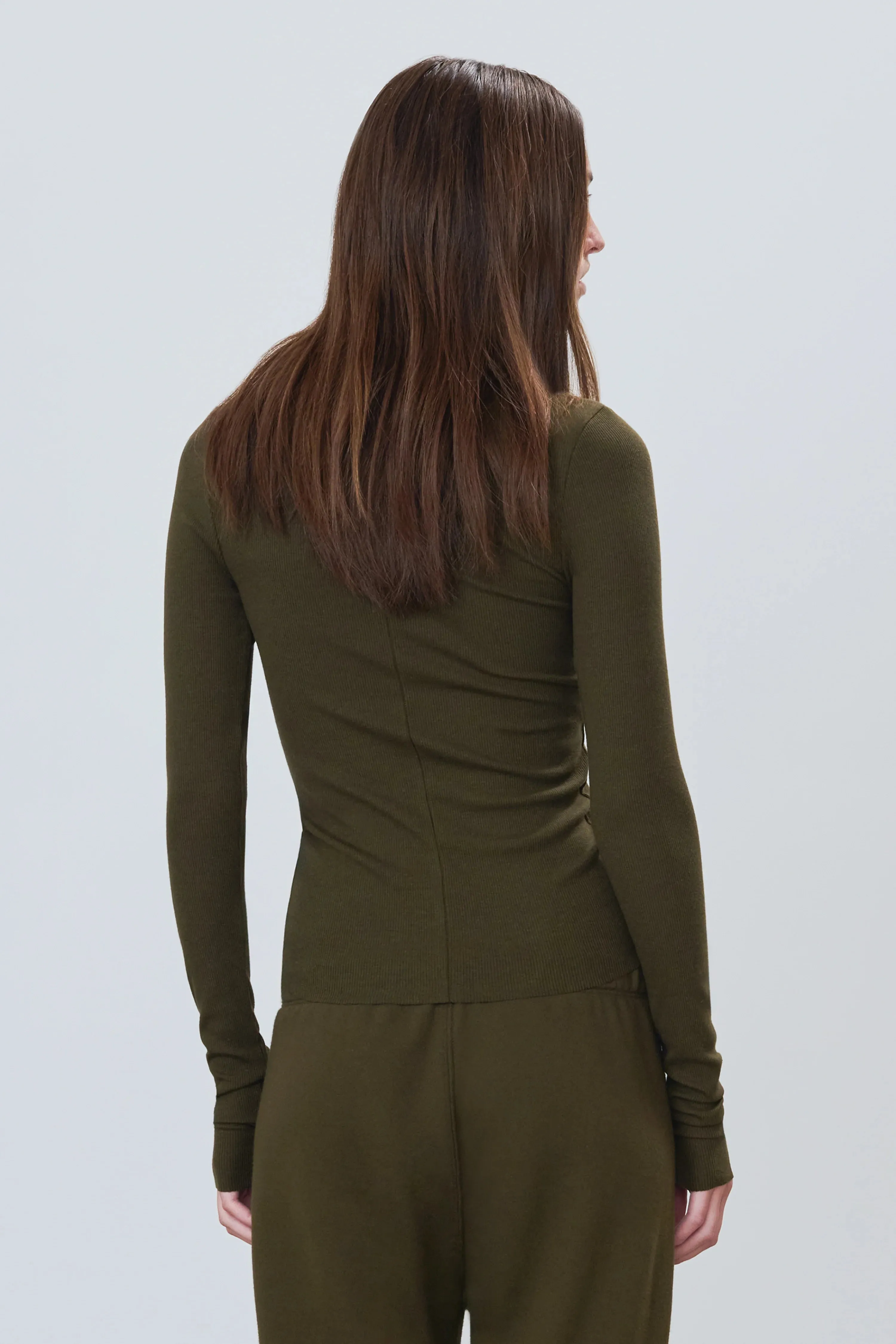 Long Sleeve Fitted Top in Moss