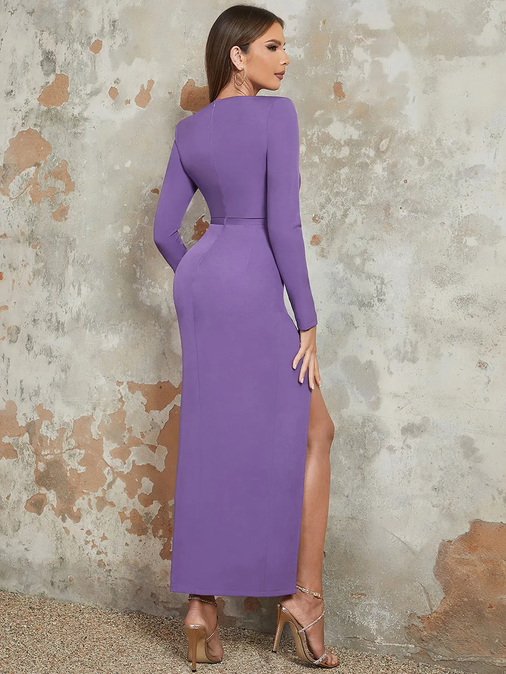 Long Sleeve Plain Maxi Bodycon Dress HB100340