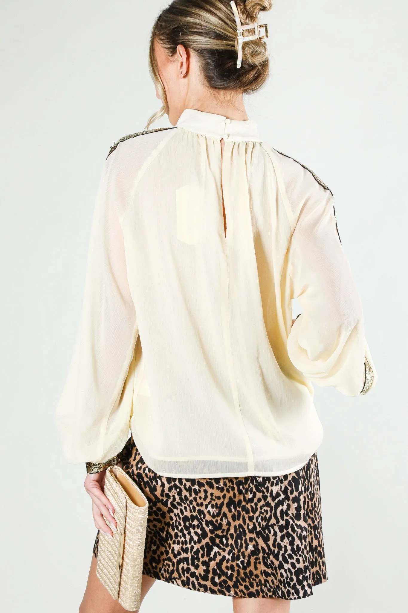 Long Sleeve Sequin Chiffon Blouse