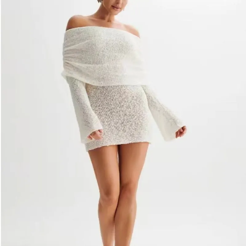 Long-sleeved One-shoulder Short Dress