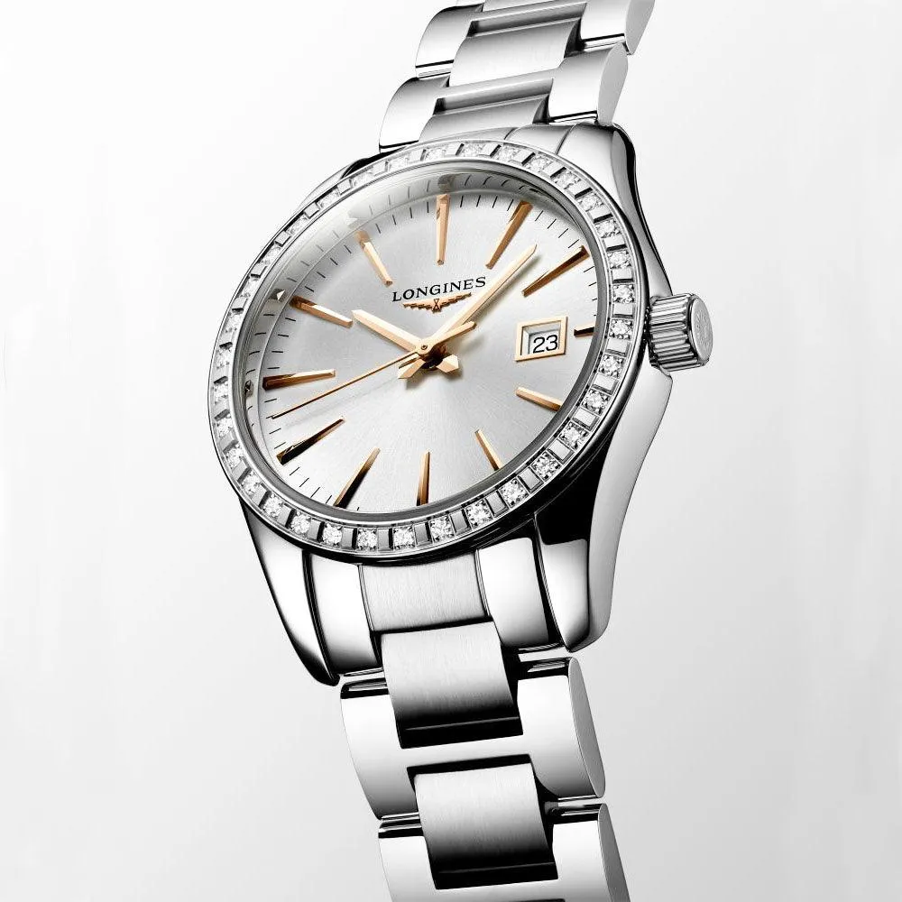 LONGINES CONQUEST CLASSIC 29.5MM Watch Silver Diamonds Quartz steel L2.286.0.72.6