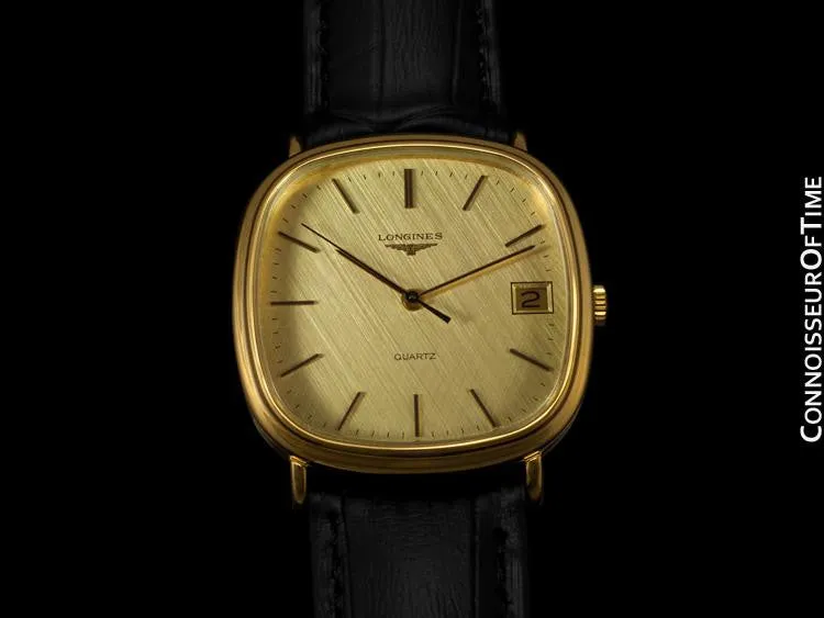 Longines Mens Full Size Dress Watch with Date - 18K Gold Plated & Stainless Steel