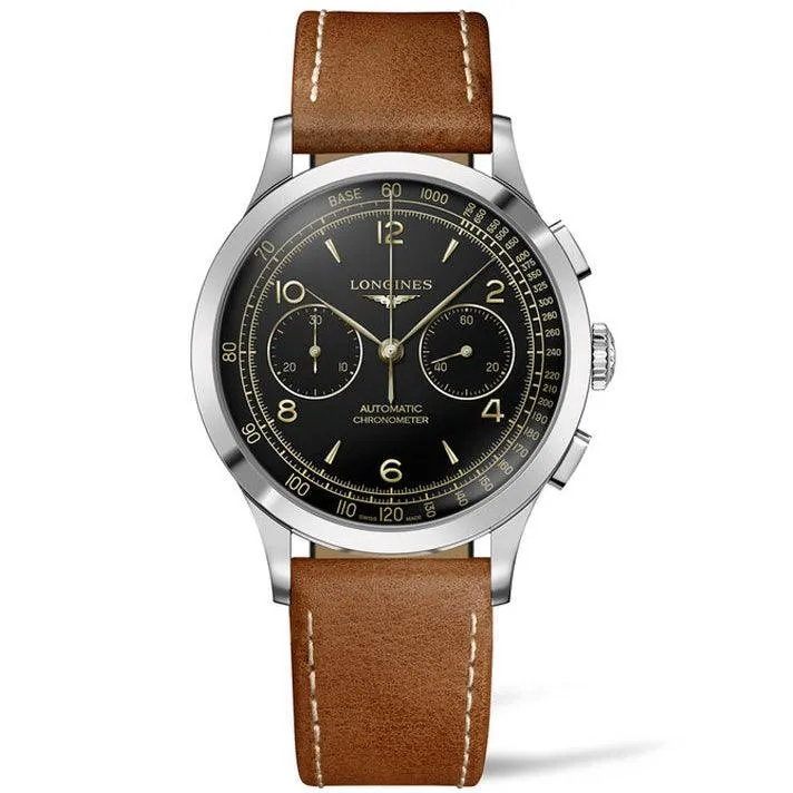 LONGINES RECORD CHRONOGRAPH 40MM BLACK AUTOMATIC STEEL L2.921.4.56.2