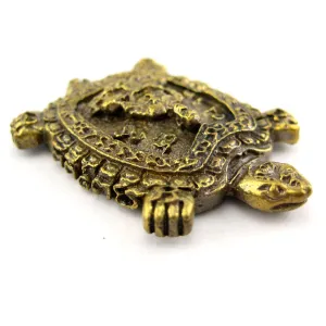 Lucky Turtle Amulet with Meditating Buddhist Monk & Unalome, Brass