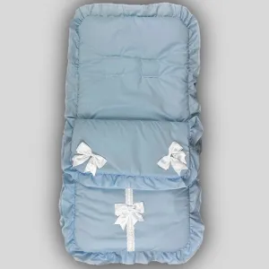 Luxury Baby Boys Blue Footmuff – Padded, Frilly Design with Satin Bows