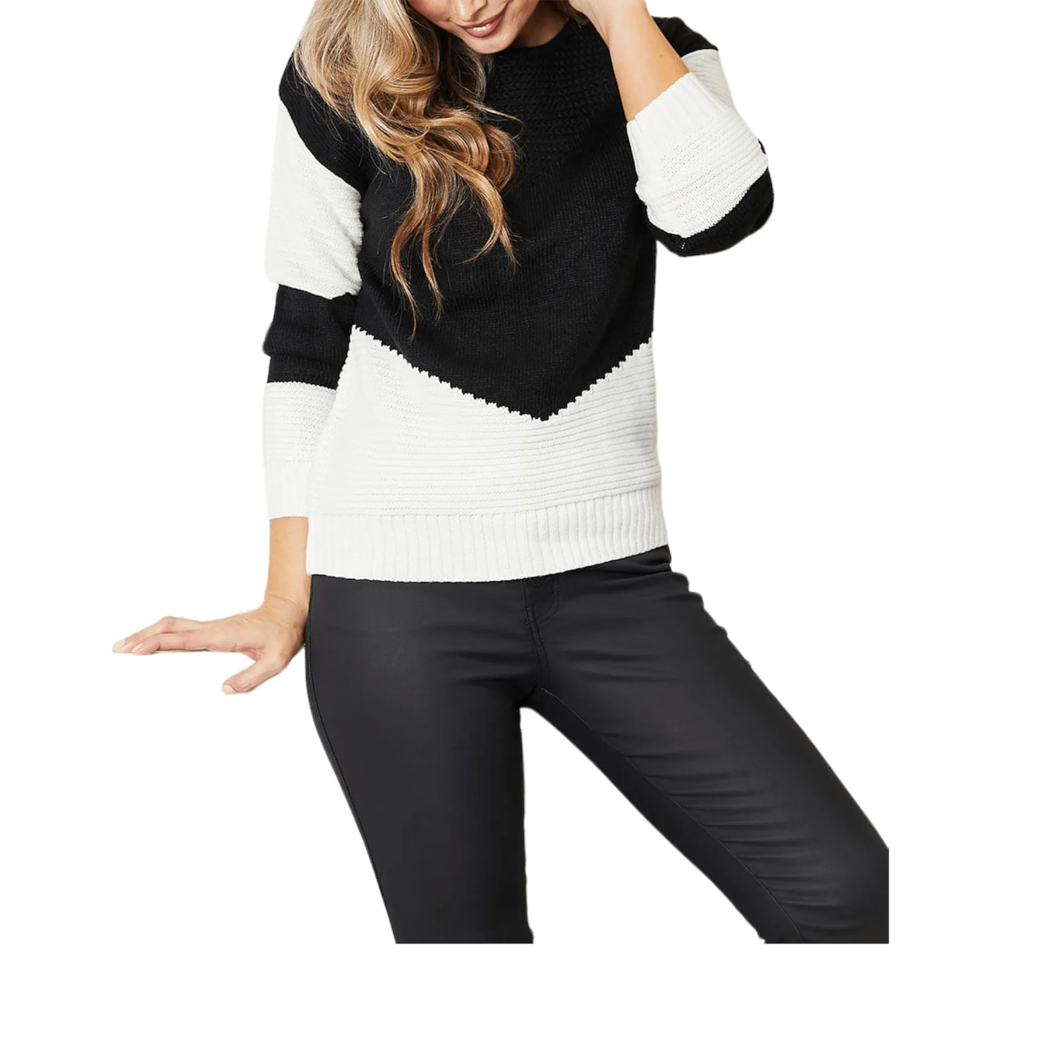 Luxury Blend Bicolor Rib Knit Sweater