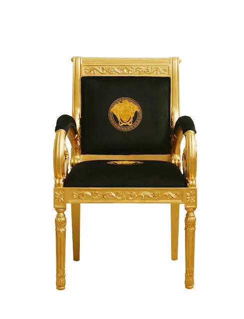Luxury Custom Vanitas Gold Medusa Embroidery In Gold Finish