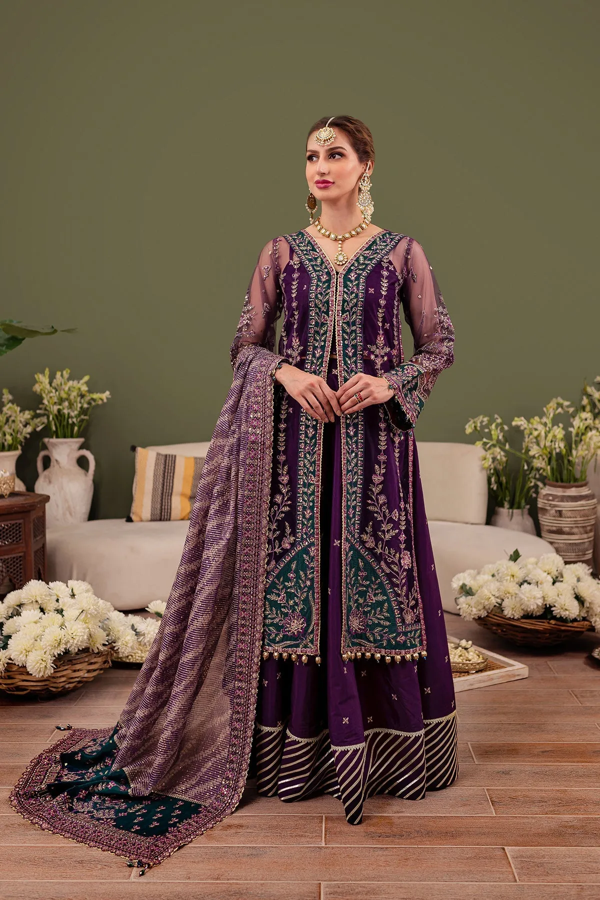 Luxury Embroidered Pakistani Salwar Kameez Purple Suit Dupatta