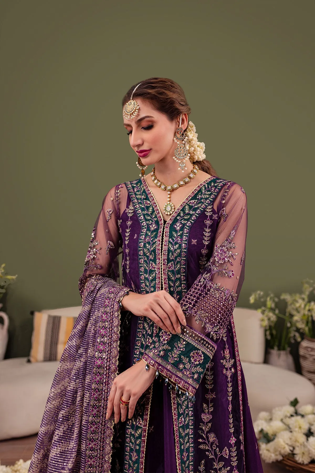 Luxury Embroidered Pakistani Salwar Kameez Purple Suit Dupatta