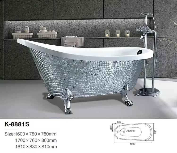 Luxury Free Standing Hotel Designs Bathtub Acrylic Mosaic Claw Footed Gold Silver Blue