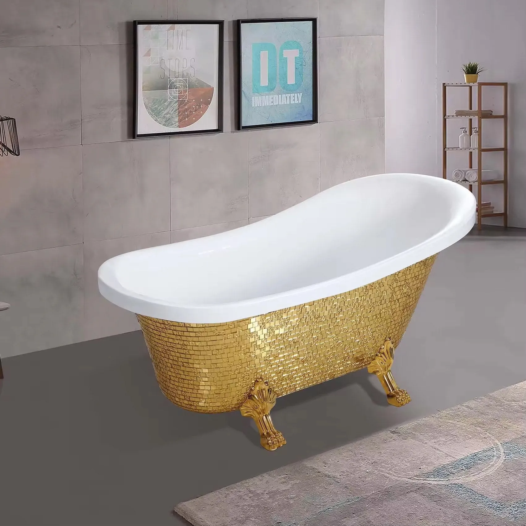 Luxury Free Standing Hotel Designs Bathtub Acrylic Mosaic Claw Footed Gold Silver Blue