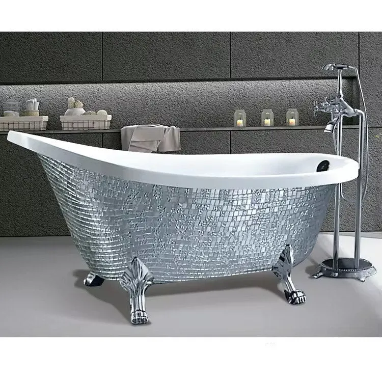 Luxury Free Standing Hotel Designs Bathtub Acrylic Mosaic Claw Footed Gold Silver Blue