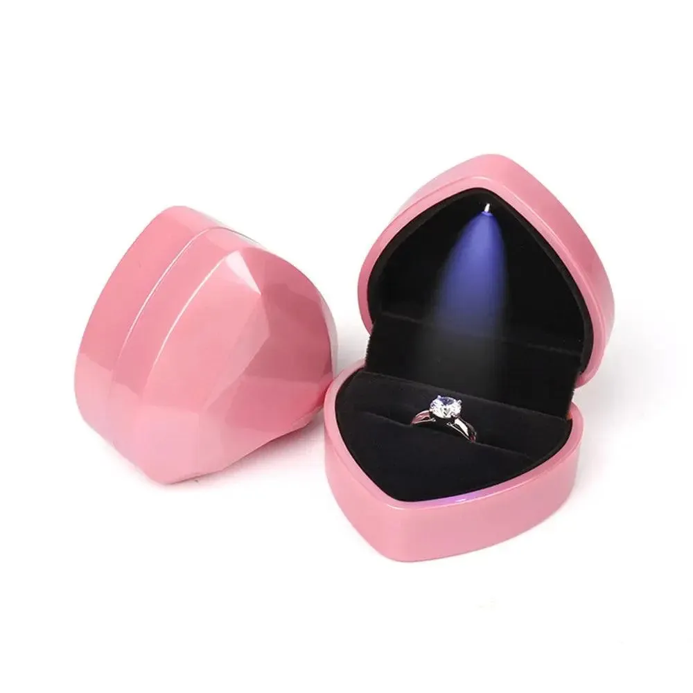 Luxury Heart-Shaped LED Light Wedding Ring Box With Display Storage Jewelry Decoration Box Ring Pendant Bag Birthday Gift