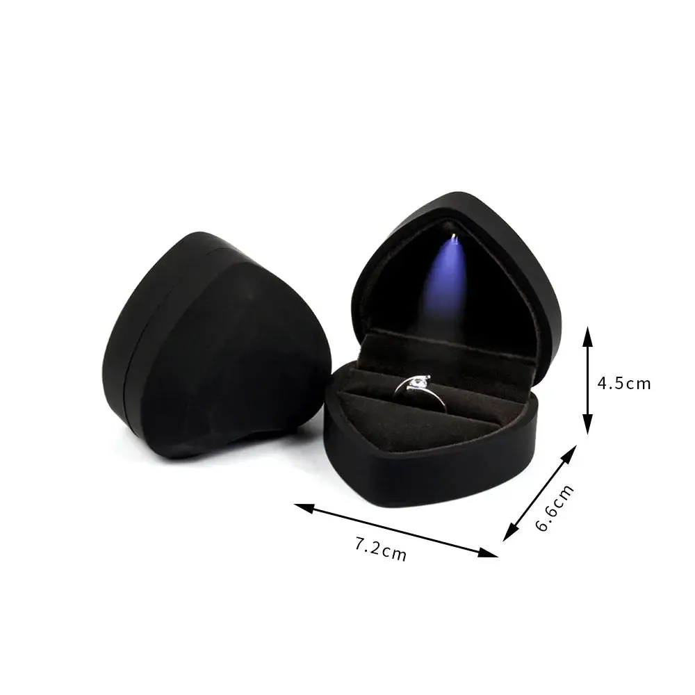 Luxury Heart-Shaped LED Light Wedding Ring Box With Display Storage Jewelry Decoration Box Ring Pendant Bag Birthday Gift
