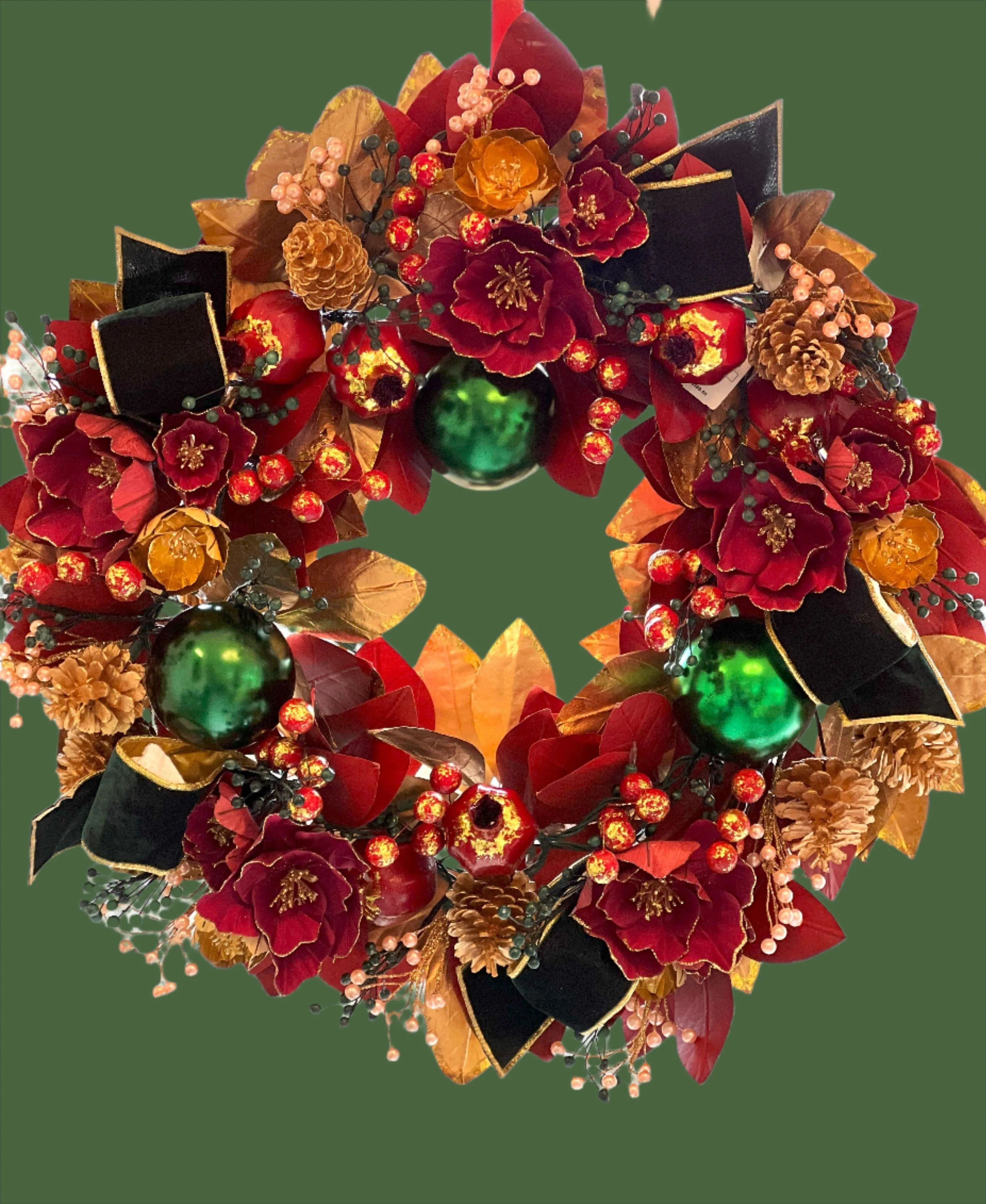 Luxury Lighted Burgundy Christmas Wreath- 28" Diameter x 11" H