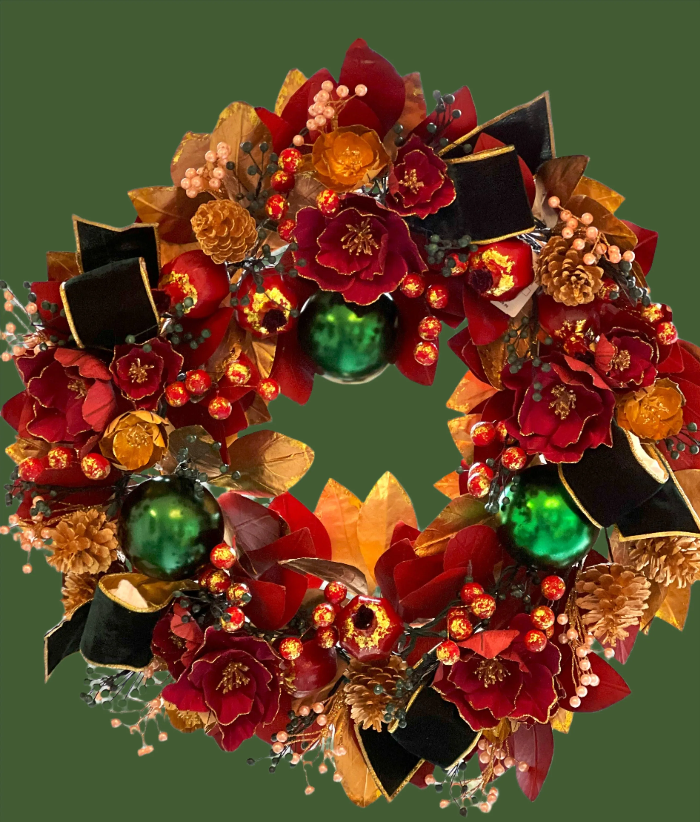 Luxury Lighted Burgundy Christmas Wreath- 28" Diameter x 11" H