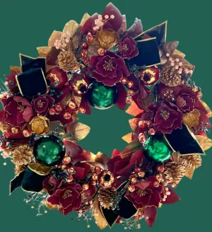 Luxury Lighted Burgundy Christmas Wreath- 28" Diameter x 11" H