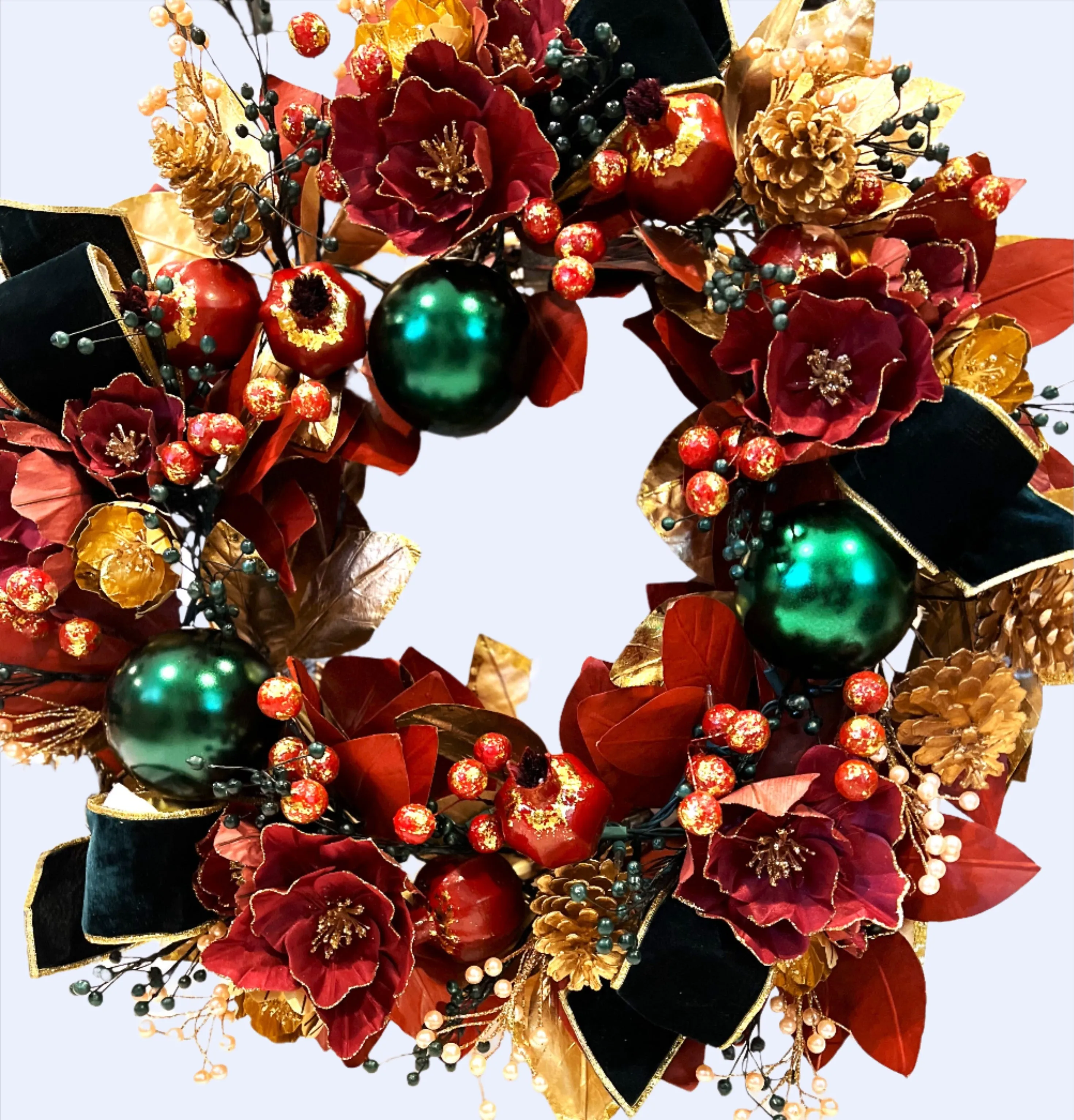 Luxury Lighted Burgundy Christmas Wreath- 28" Diameter x 11" H