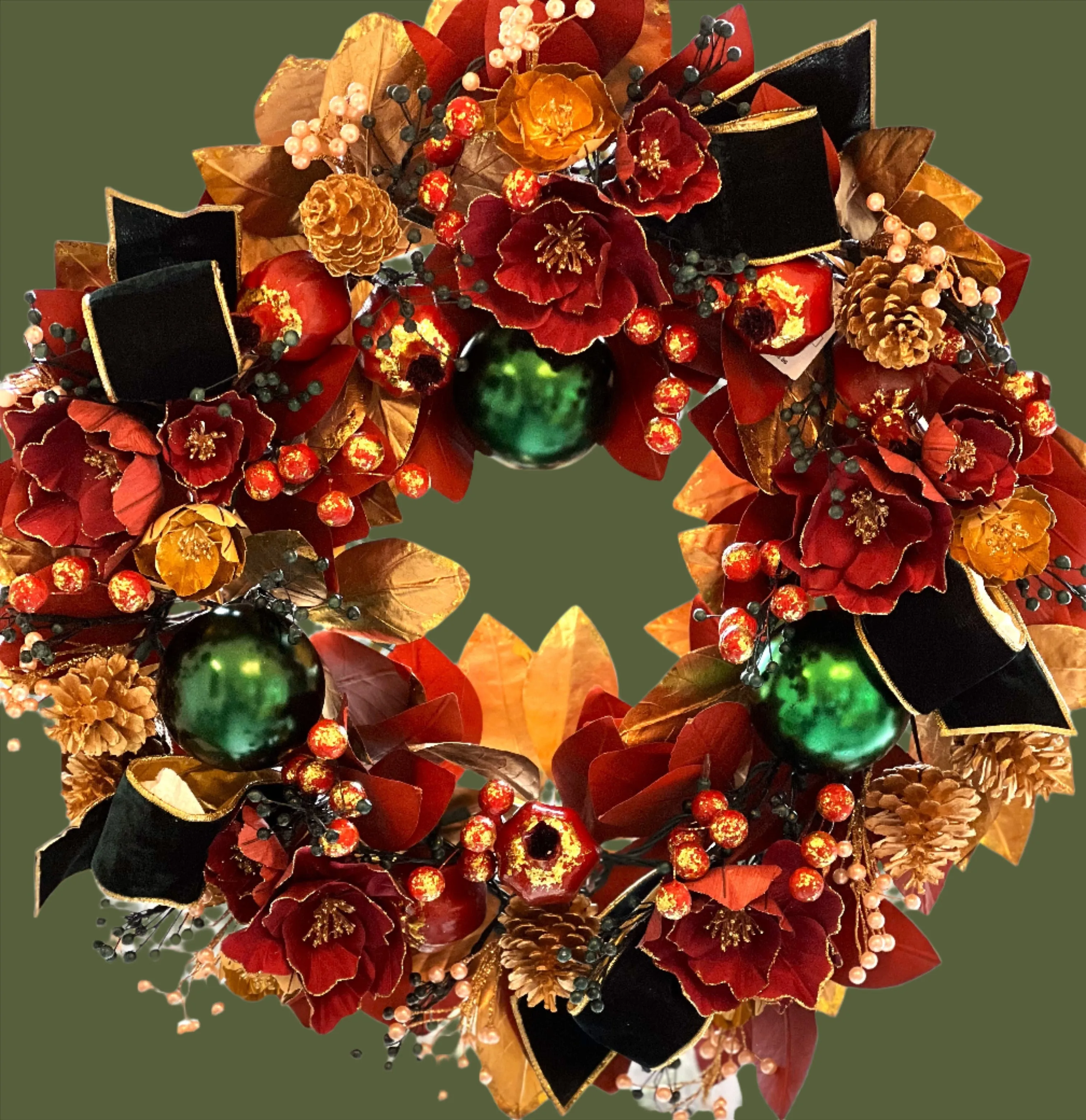 Luxury Lighted Burgundy Christmas Wreath- 28" Diameter x 11" H