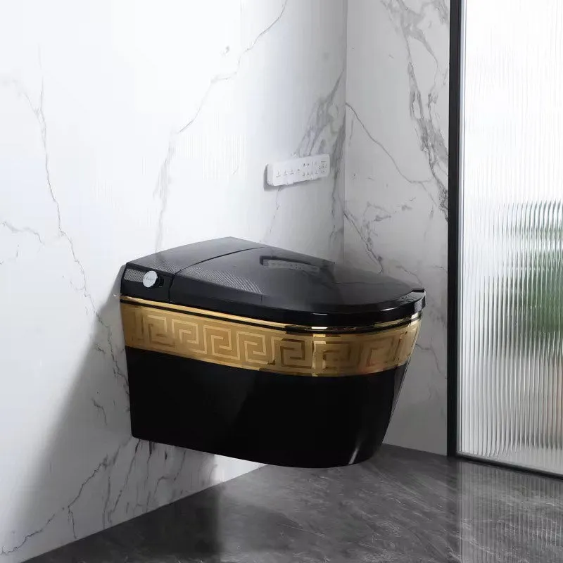 Luxury Modern Bathroom Intelligent Toilet Commode Greek Key Gold Black Wall Hanging