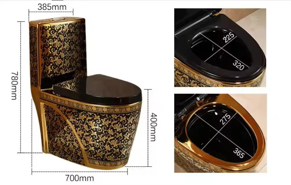 Luxury Modern Style Bathroom Seat Toilet Dual Flush Bathroom Ceramic Black Gold Floor Mounted