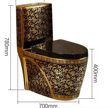 Luxury Modern Style Bathroom Seat Toilet Dual Flush Bathroom Ceramic Black Gold Floor Mounted