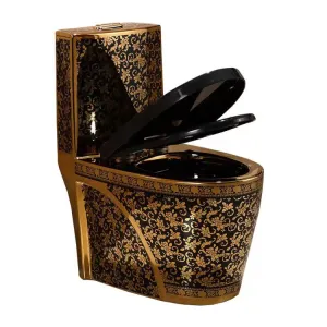 Luxury Modern Style Bathroom Seat Toilet Dual Flush Bathroom Ceramic Black Gold Floor Mounted