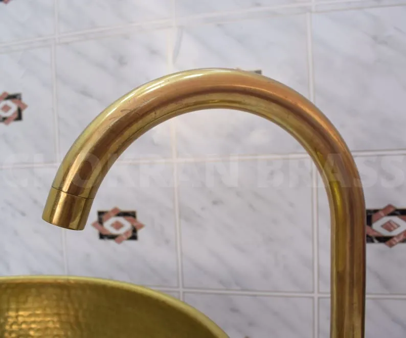 Luxury Moroccan Bathroom Sink - Solid Unlacquered Brass, Bone, and Wood Finish with Brass Mixer Tap