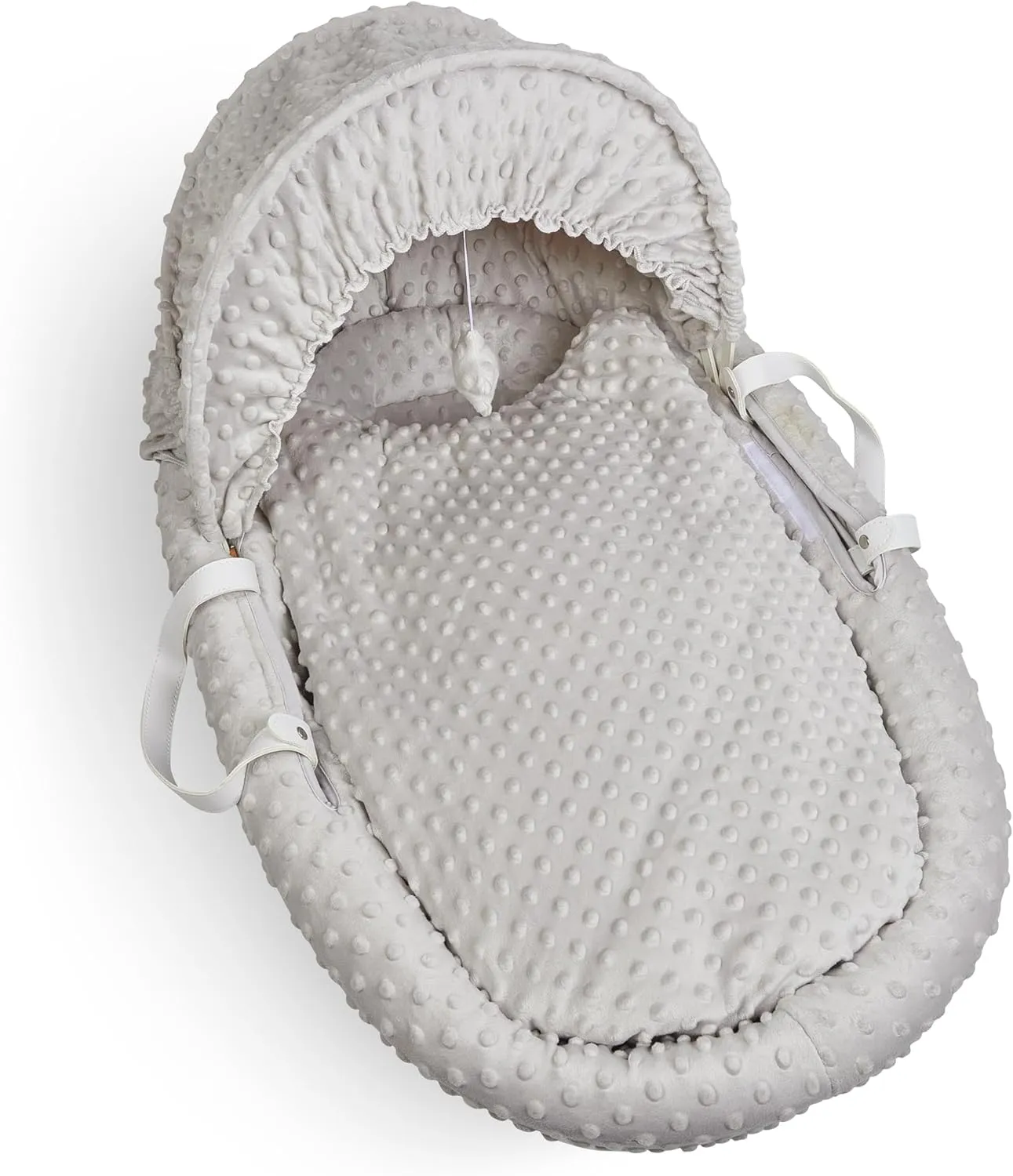 Luxury Moses Basket Padded Wicker Baby Full Set Rocking Stand White Handle/Grey