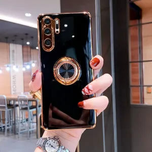 Luxury Plating Silicone Phone Case For Huawei With Ring Holder