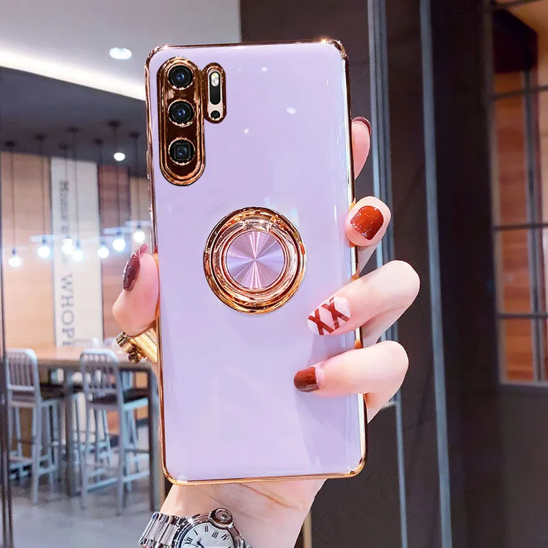 Luxury Plating Silicone Phone Case For Huawei With Ring Holder