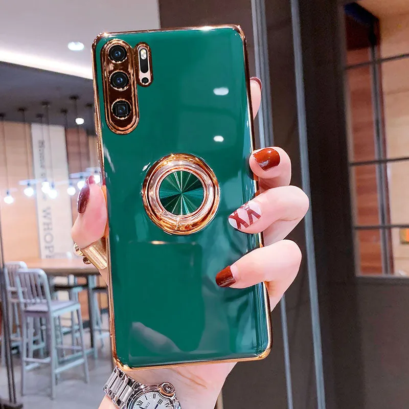Luxury Plating Silicone Phone Case For Huawei With Ring Holder