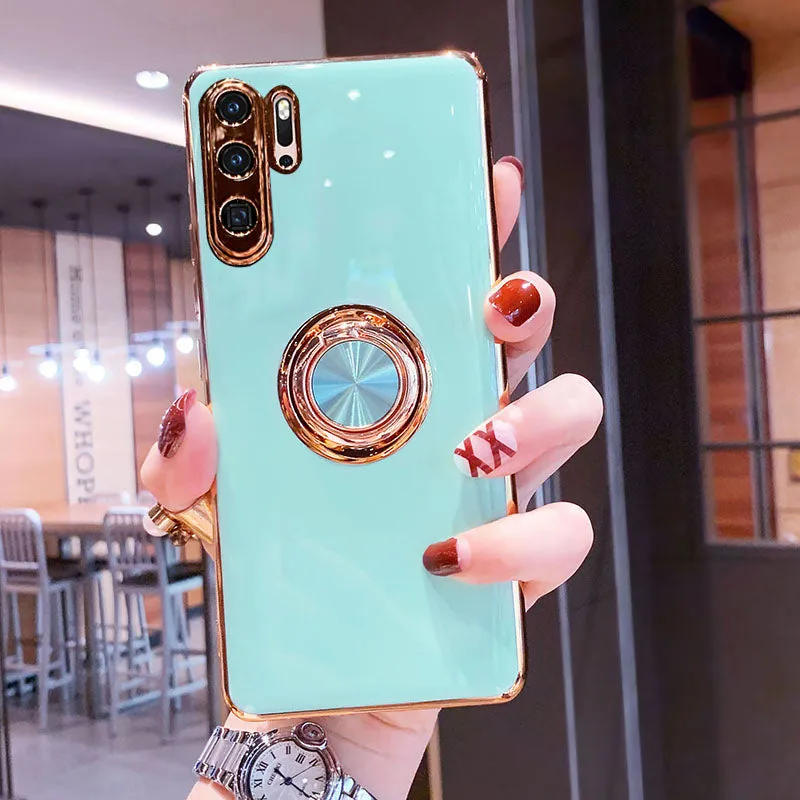 Luxury Plating Silicone Phone Case For Huawei With Ring Holder