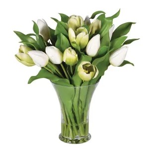 Luxury Real Touch Tulip Arrangement Complete with Elegant Glass Vase