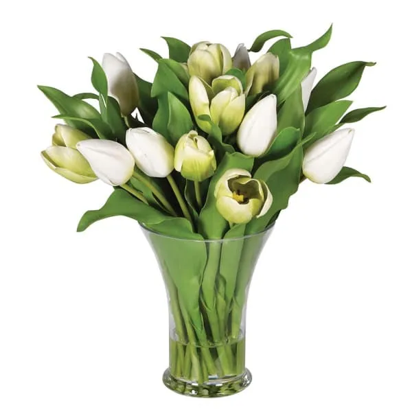 Luxury Real Touch Tulip Arrangement Complete with Elegant Glass Vase