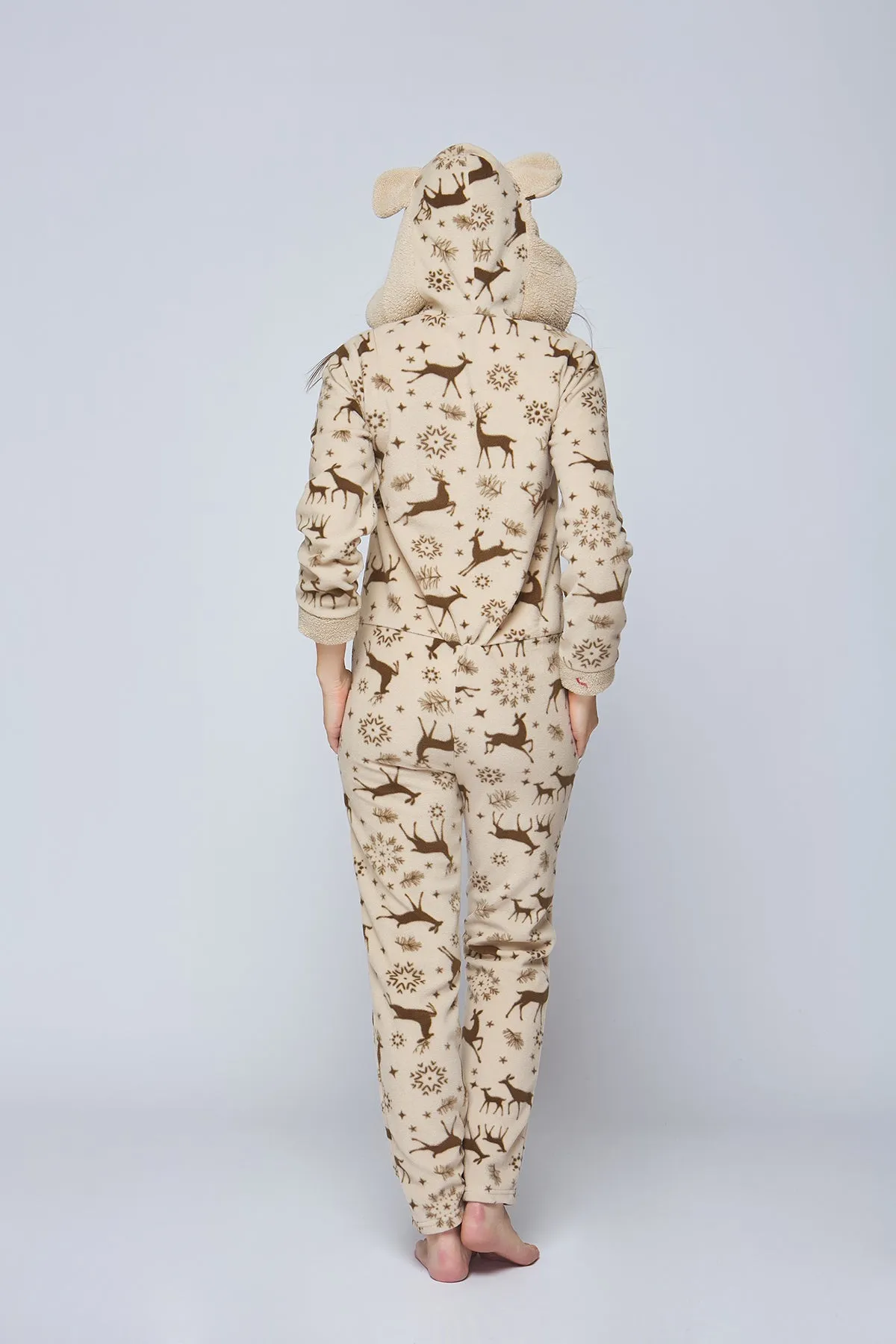 Luxury Super Soft All-in-One Hooded Fleece Onesie with Ears- Reindeer Design