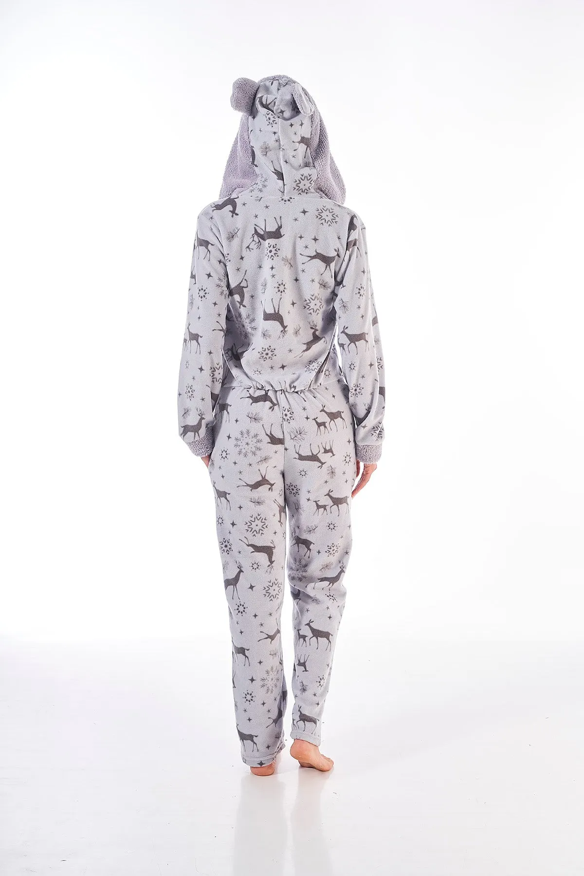 Luxury Super Soft All-in-One Hooded Fleece Onesie with Ears- Reindeer Design